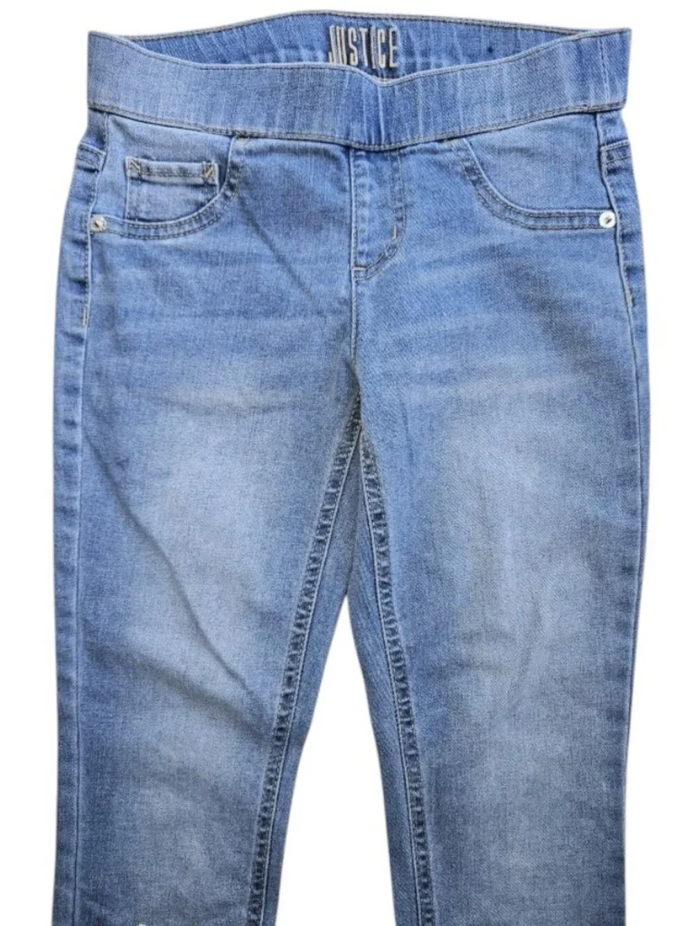 JUSTICE Mid Rise Denim Jeans Leggings Girls Size 10 Rhinestone Embellished